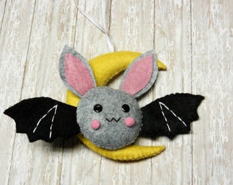 Felt Moon Bat Mobile Ornament Plushie by Chamomile Decor