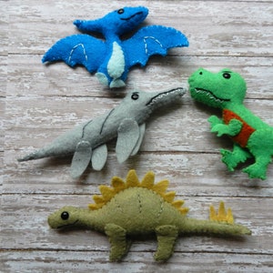 Felt Mini Dinosaur Plushies Mosasaurus Pterodactyl Stegosaurus T-rex by FairyShore