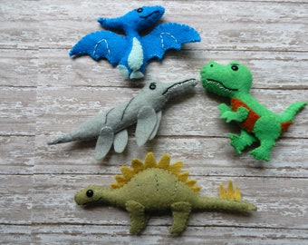 Felt Mini Dinosaur Plushies Mosasaurus Pterodactyl Stegosaurus T-rex by FairyShore