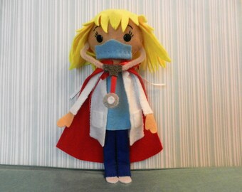 Felt Medical Doctor Nurse EMT Frontline Worker Softie Plushie Doll by LilysFunnyShow