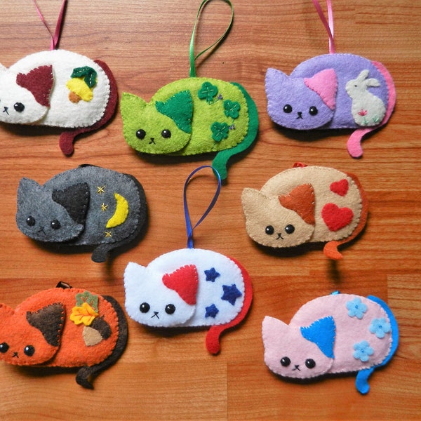 Felt Kitty Kitten Cat Seasonal Holiday Ornaments by LilPuddingPatterns