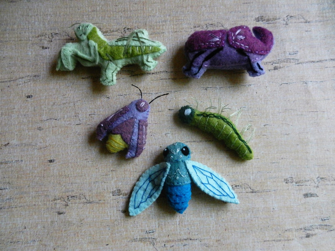 Felt 2 Bugs Insects Firefly Rhino Beetle June Bug Cicada Caterpillar