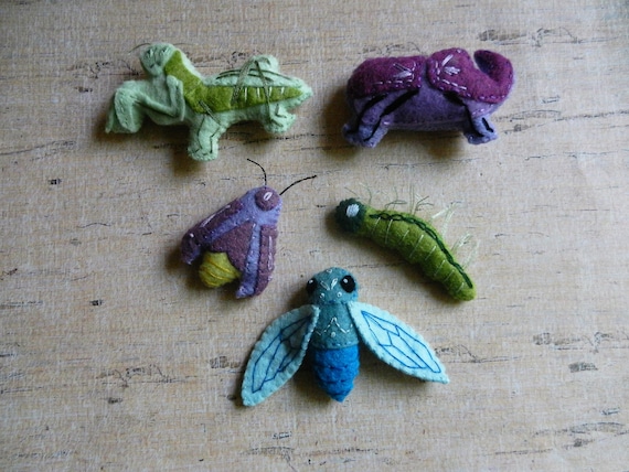 Felt #2 Bugs Insects firefly rhino beetle june bug cicada caterpillar praying mantis Plushies by LittleDear