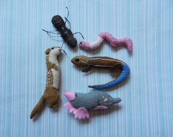 Felt Underground Critters Ant Mole Meerkat Worm Skink by LittleDear
