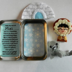 Felt Altoid Tin Travel Wee Eskimo Seal Pocket Toy by Fairy Shore