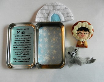 Felt Altoid Tin Travel Wee Eskimo Seal Pocket Toy by Fairy Shore