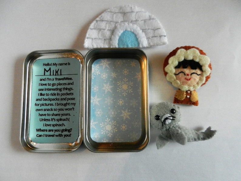 Felt Altoid Tin Travel Wee Eskimo Seal Pocket Toy by Fairy Shore image 1