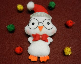 Felt Christmas Santa Nerdy Chicken Ornament Plushie by WoollyFoxUA