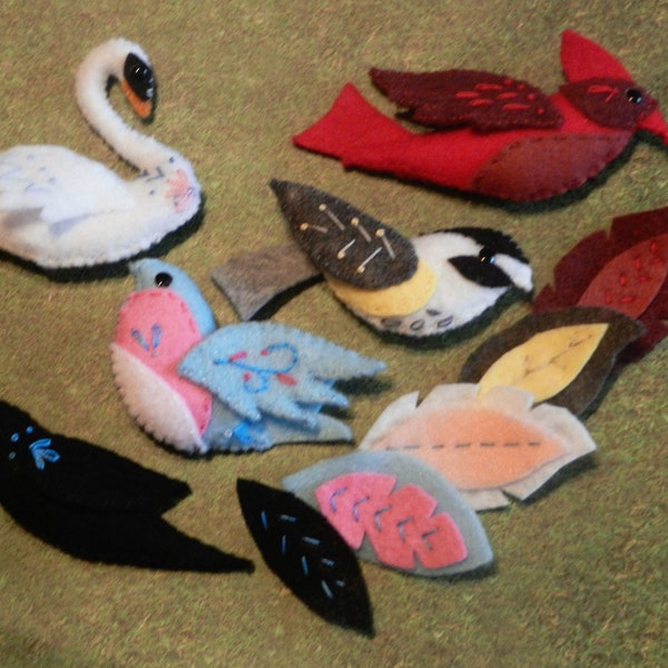 Felt Mini Birds & Feathers chickadee cardinal crow swan bluebird by LittleDear