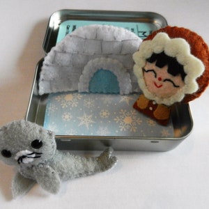 Felt Altoid Tin Travel Wee Eskimo Seal Pocket Toy by Fairy Shore image 2