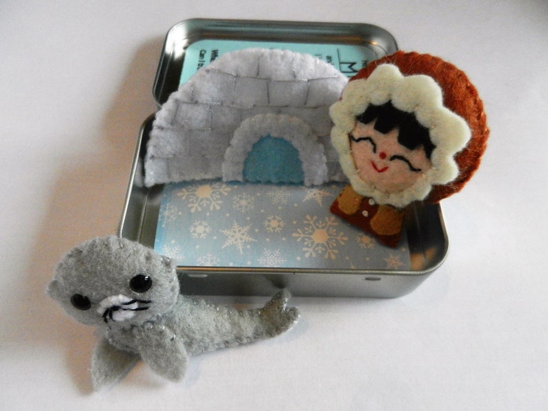 Felt Altoid Tin Travel Wee Eskimo Seal Pocket Toy by Fairy Shore image 2