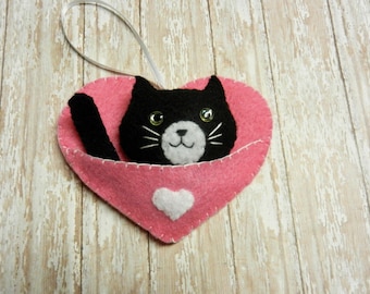 Felt Kitty Kitten Cat Valentine Plushie Pocket Ornament by FairyShore