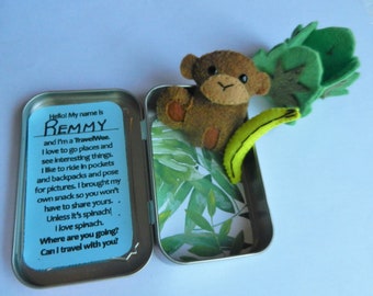 Felt Jungle Monkey and Banana Altoid Tin Travel Wee by LittleDear