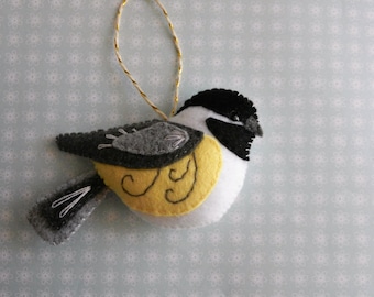 Felt Chickadee Spring Bird Heirloom Ornament by Squishy Cute Designs