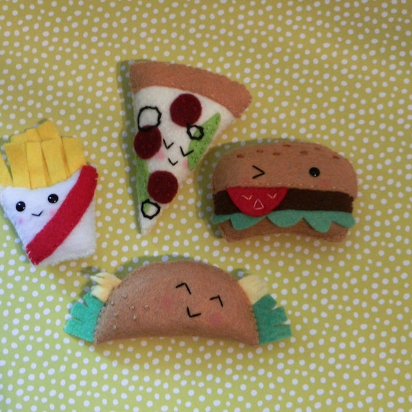 Felt Fast Food Burger, Fries, Pizza, Taco Softie Plushies by LittleDear