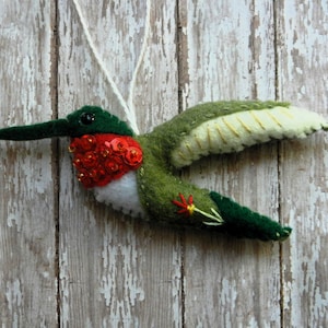 Felt Mini Ruby-Throated Hummingbird Bird Ornament by LittleDear