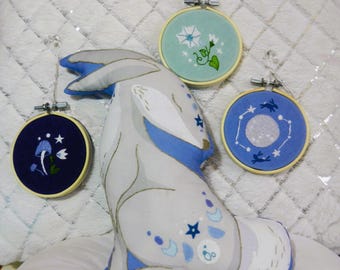 Constellation Rabbit Plushie Pillow and Matching Embroidery hoops by LittleDear