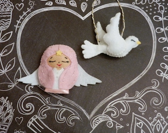 Felt Christmas Angel & Peace Dove Ornament Plushie by FairyShore