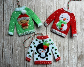 Felt Mini Ugly Sweater Ornaments by HelloFelt