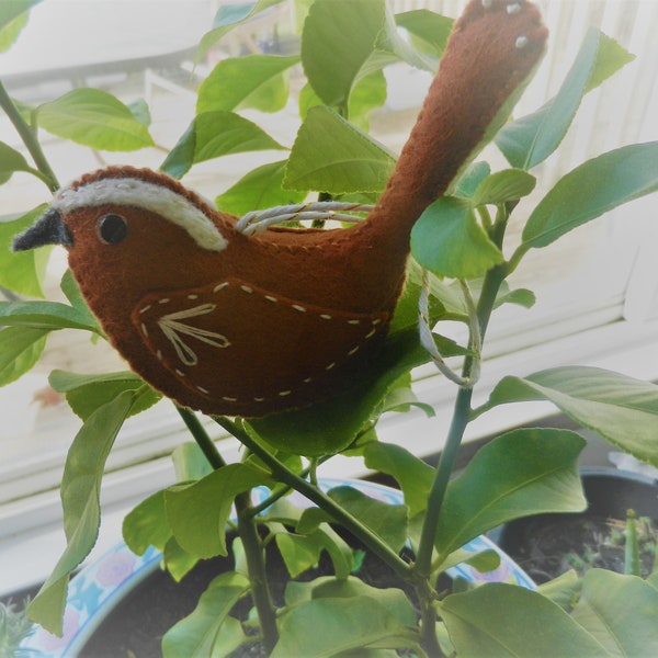 Felt Carolina Wren Bird Ornament by ThePaperShed