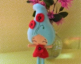 Felt Poppy Flower Spring Fairy Doll by Noialand