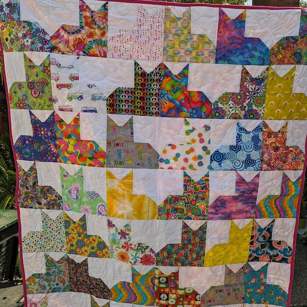 HIPPIE CATS!!  Cat Quilt Throw Or Bed Topper