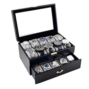 Personalized Black Watch Box - Holds 20 Watches, Imperfect Item, Men's Gift, Men's Jewelry Case, Groomsmen Gift, Anniversary Gift, Monogram