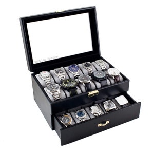 Personalized Black Watch Box - Holds 20 Watches, Imperfect Item, Men&#39;s Gift, Men&#39;s Jewelry Case, Groomsmen Gift, Anniversary Gift, Monogram