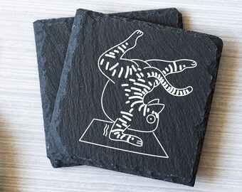 Ensemble de sous-verres en ardoise avec chat yoga, cadeau drôle de chaton pour amoureux des chats, cadeau fête des mères, cadeau yoga pour elle, cadeau papa maman chat, cadeau de pendaison de crémaillère, thé
