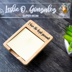 Personalized Sticky Notes Holder - Custom Bamboo Wood Adhesive Notes Holder / Desk Accessories / Office Decor / Eco Friendly Notepad Holder