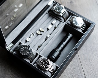 Boîte à bijoux en bois personnalisée - étui à montre, boîte à bracelet boucle d'oreille, organisateur de bijoux, cadeau pour lui, étui à bijoux pour homme, boîte vintage, papa