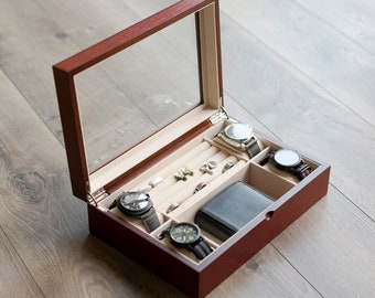 Caja de reloj de caja de joyería de madera personalizada, artículo imperfecto, caja de pulsera de anillo de pendiente, organizador de joyas, caja de joyería para hombres de regalo del día del padre