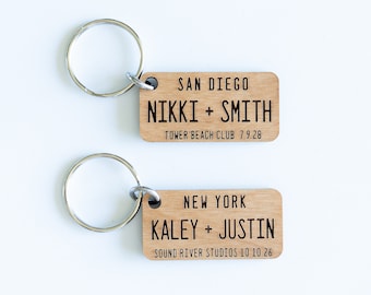 Porte-clés de plaque d'immatriculation, cadeau d'invité personnalisé pour une fête de mariage, aulne véritable, cadeau de demoiselle d'honneur homme d'honneur, cadeau de mariage à destination, amour