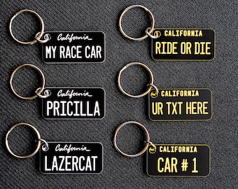 Retro California License Plate Keychain, Customizable Personalized Engraved Keychain - Digital California License Plate Custom Keychain