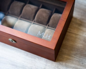 Men's Watch Box Holds 10 Watches, B Stock Imperfect, Personalized Watch Case for Him, Men's Jewelry Box, Valentine's Day Wood Anniversary
