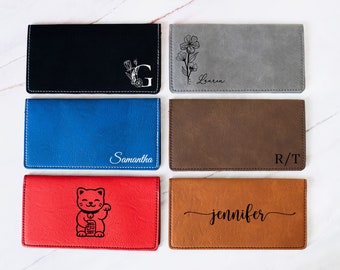 Personalized Checkbook Cover, Checkbook Holder, Slim Checkbook Wallet, Vegan Leather 46 Custom Options, Birth Month Flower, Lucky Cat