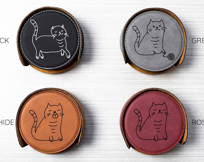 Funny Cat Coasters - Set of 6 Assorted / Cute Cat Coasters /  Animal Coasters / Engraved Coasters /  Cat Lover Gift / Chunky Cat / Fat Cat