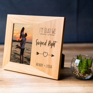 Personalized Picture Frame - Wedding Picture Frame / Newlywed Picture Frame/ Swiped Right Photo Frame / Custom Engraved Wood Picture Frame