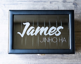 Personalized Black Watch Box - Carbon Fiber Design, Holds 20 Watches, Men's Gift, Men's Jewelry Case, Groomsmen Gift, Wedding Gift