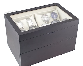 Personalized Walnut Wood Watch Box - Holds 20, Watch Case, Watch Organizer Watch Storage, Engraved, Monogram, Custom Designs
