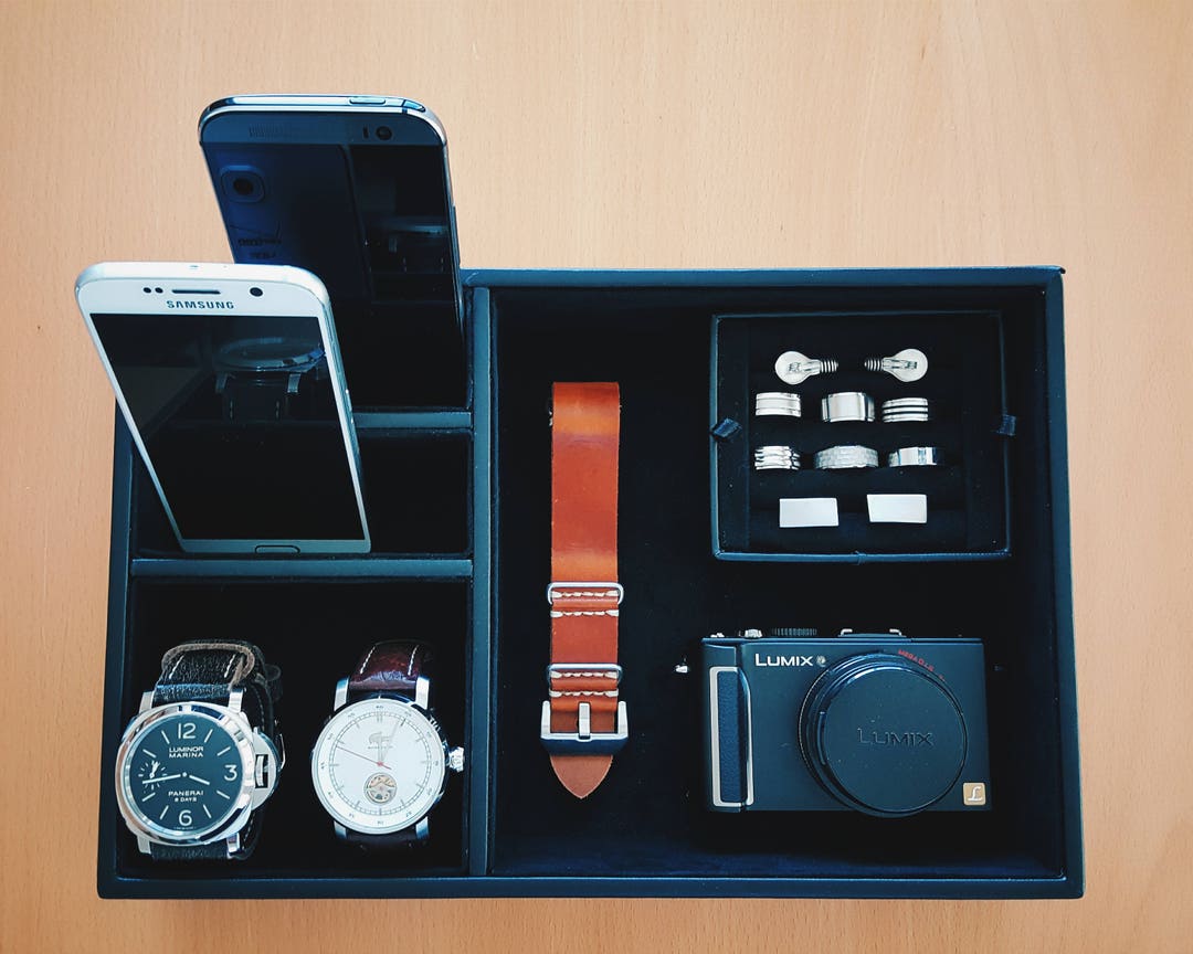 Mens Jewelry Box Combo Catchall Tray Valet Vegan Leather Custom EDC ...