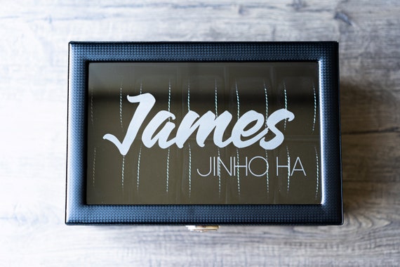 Personalized Black Watch Box - Carbon Fiber / Holds 20 Watches / Watch Case / Watch Organizer / Watch Storage / Monograms / Custom Designs