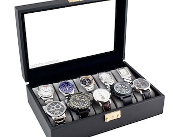 Personalized Black Watch Box - Imperfect Item, Holds 10, Men's Gift, Father's Day Gift, Groomsmen Gift, Anniversary Gift, Christmas Gift