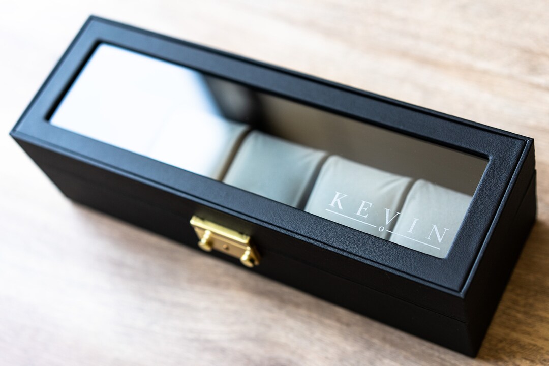 Personalized Black Watch Box Case Imperfect Item, Holds 5, Men's Gift