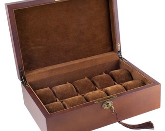 Personalized Rustic Lockable Solid Wood Watch Box - Holds 10, Watch Case, Watch Organizer Watch Storage, Engraved, Monogram, Custom Designs