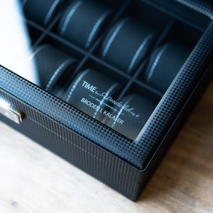Personalized Carbon Fiber Design Watch Box with White Stitch Pillows - Holds 10