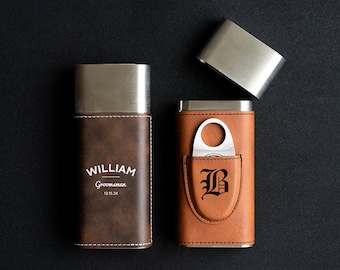 Étui porte-cigares personnalisé, coupe-cigare inclus, étui à cigares de garçon d'honneur, idée de boîte-cadeau de garçon d'honneur, cadeaux pour lui, cadeau pour mari