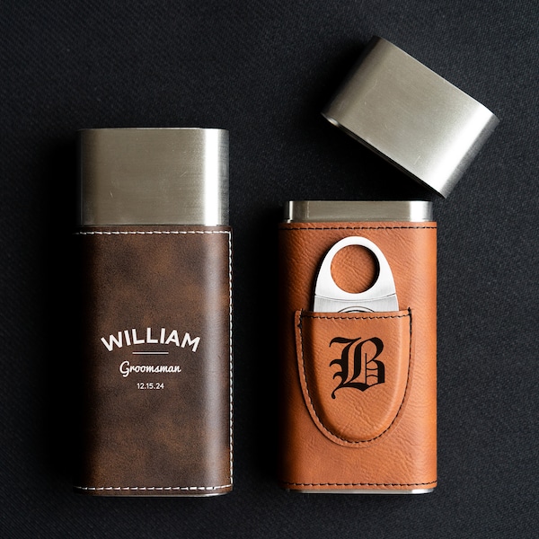 Personalized Cigar Holder Case, Cigar Cutter Included, Groomsman Cigar Case, Groomsman Gift Box Idea, Gifts for Him, Gift for Husband