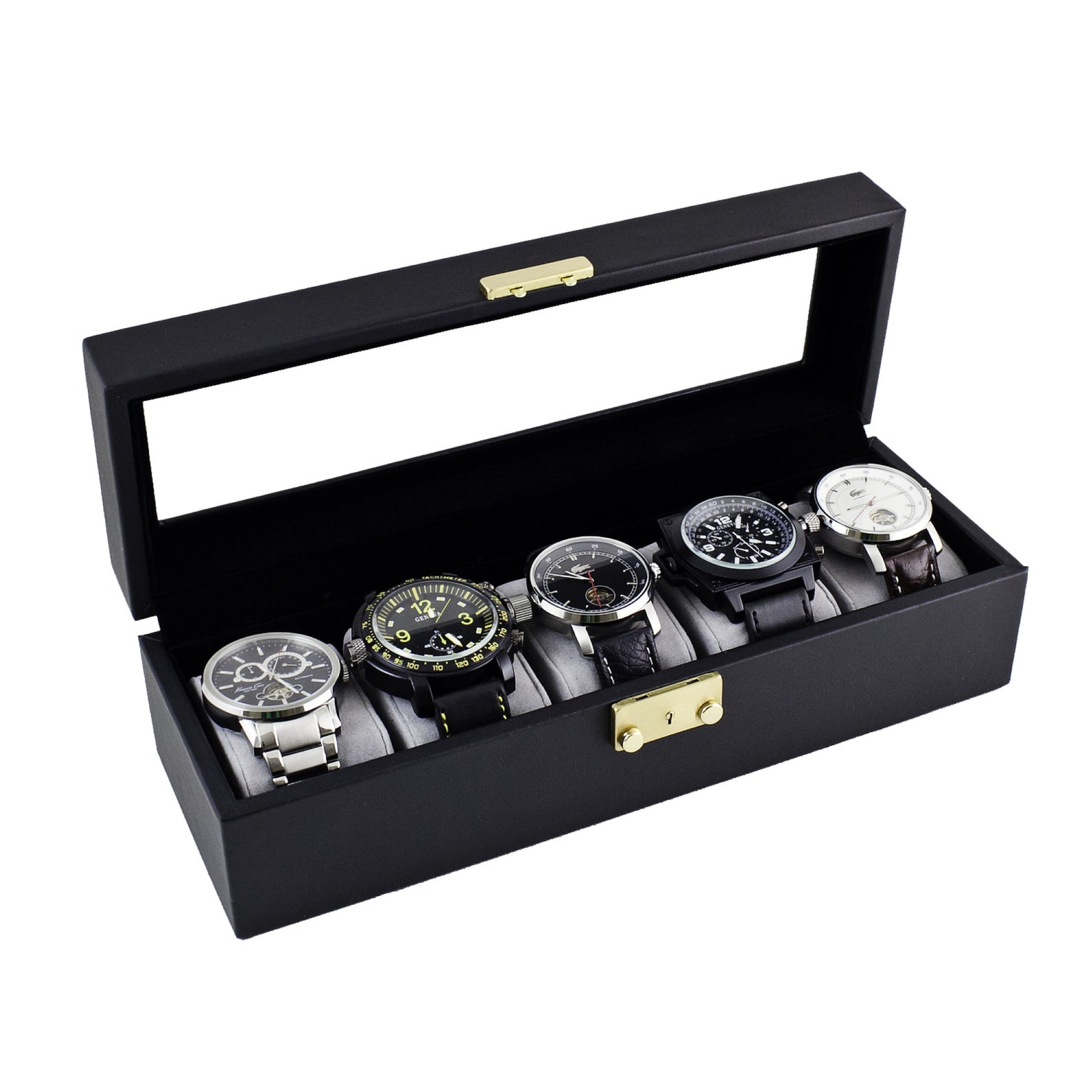 Personalized Black Watch Case Box Holds 5 Watch Box Watch Etsy