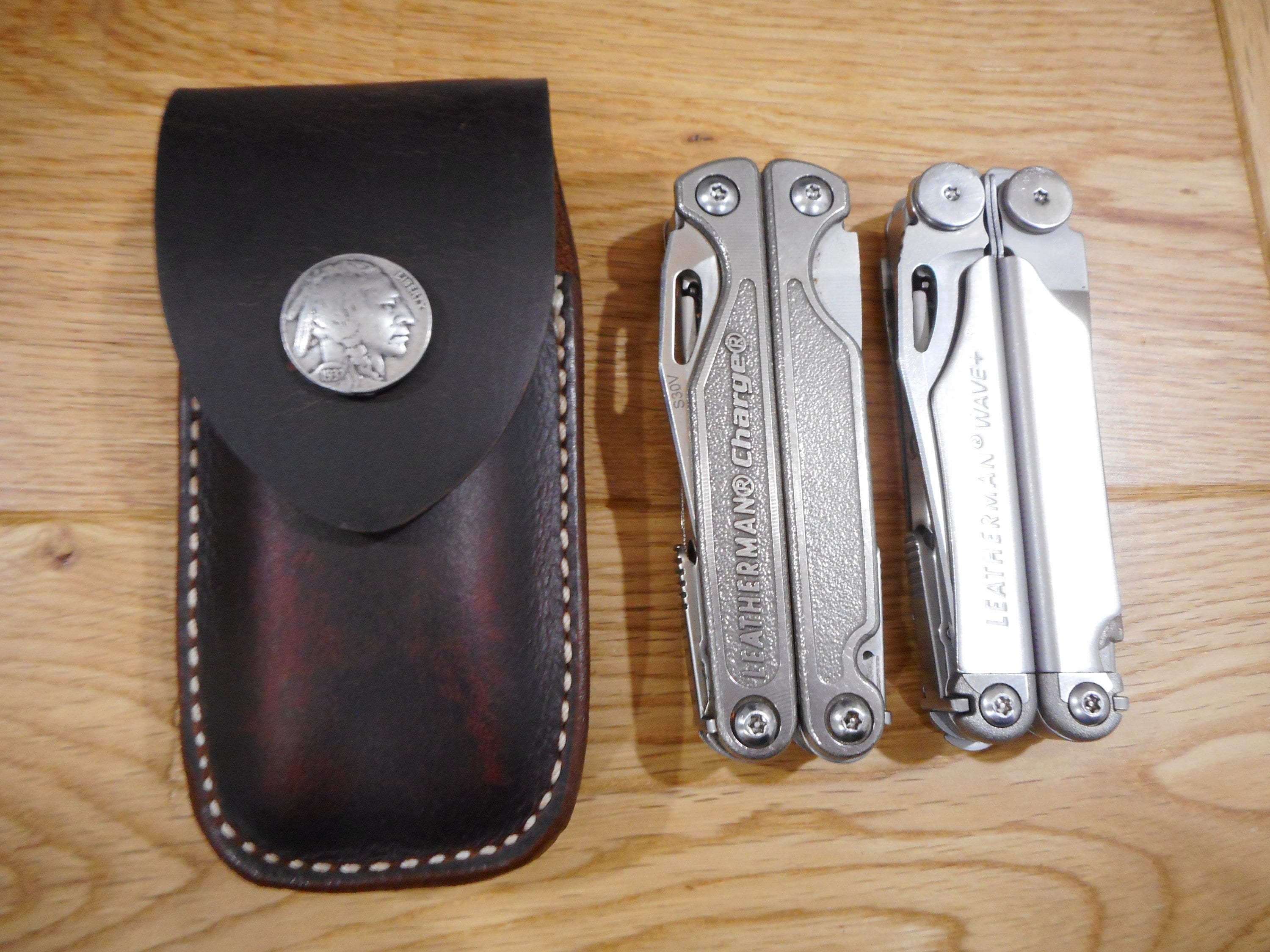 Leatherman Wave Crazy Horse Leather Sheath. Replica Indian Nickel 